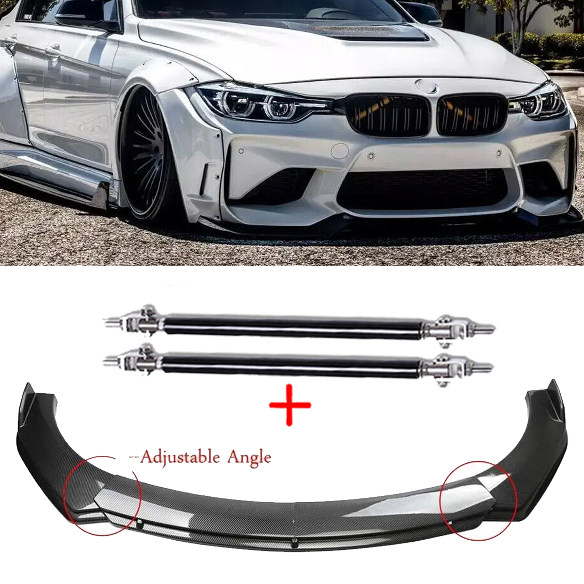 Carbon Fiber Style Front Bumper Lip Chin Spoiler Universal For BMW Body Kits