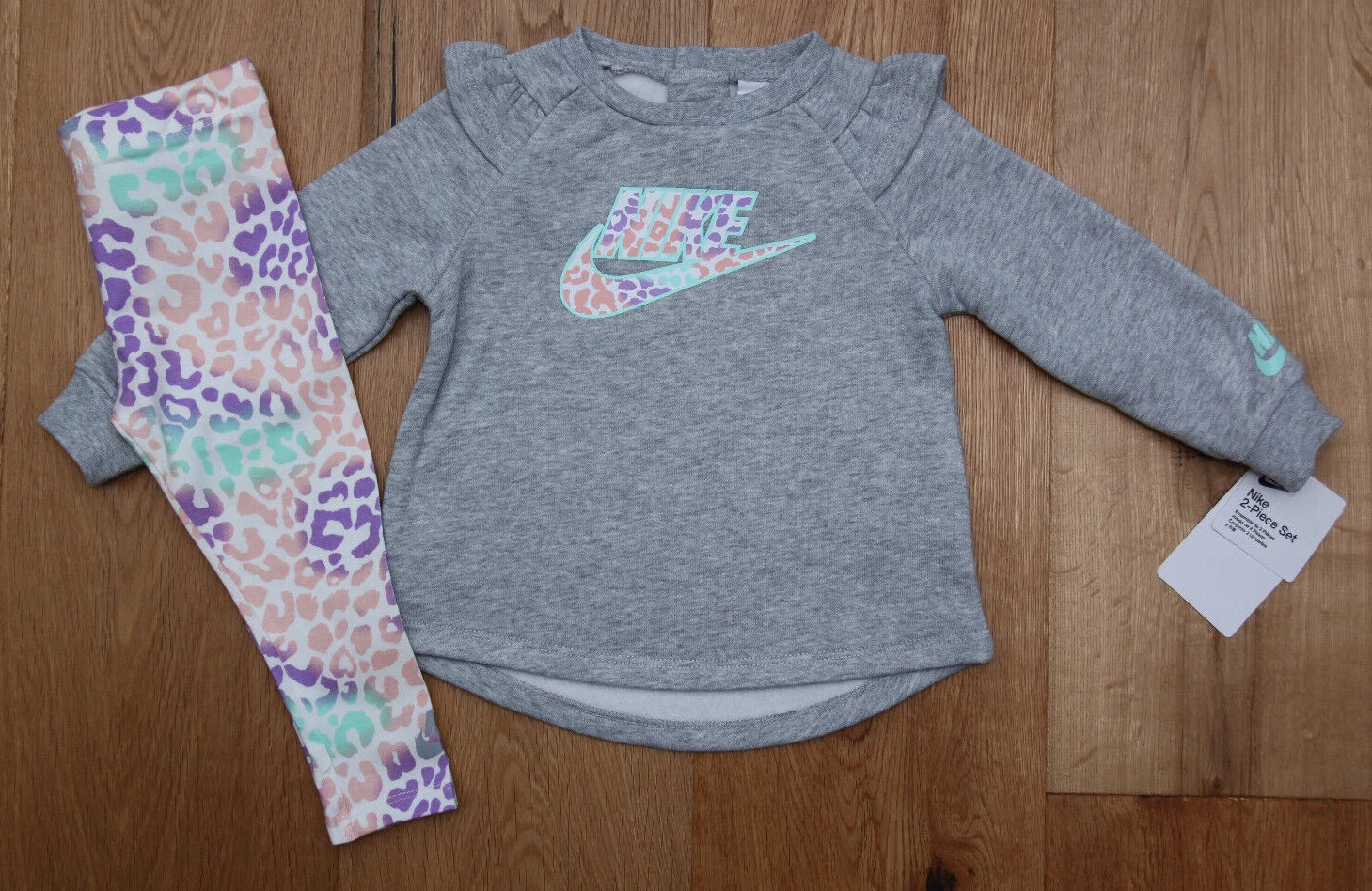 Nike Baby Girl Sweatshirt & Legging Set ~ Gray, Pastels & White ~ Leopard ~