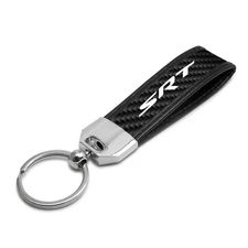 SRT Logo Real Carbon Fiber Leather Key Chain with Black Stitching for Dodge Jeep