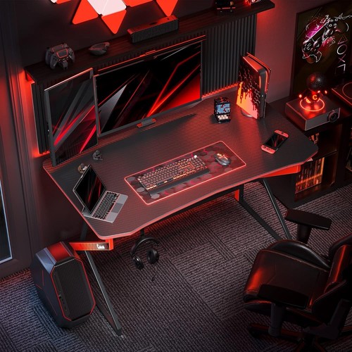 Large Gaming Desk, PC Computer Desk, Ergonomic Home Office Desk with Carbon Fibe - Picture 8 of 8