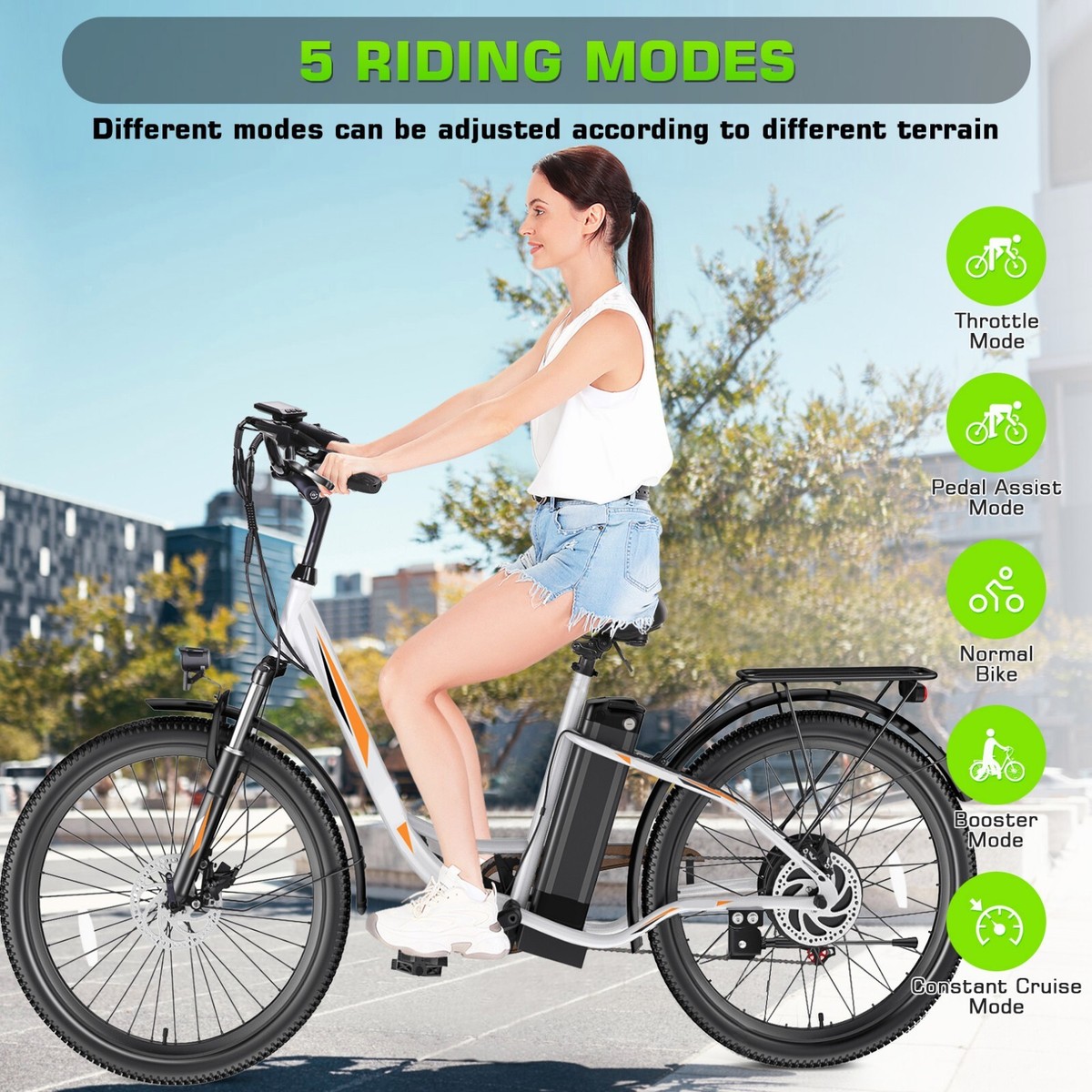 ion electric bicycles 26in Electric Bike 500W 48V Commuting E-Bike 7-Speed Cruiser Bicycle for  Adults✅