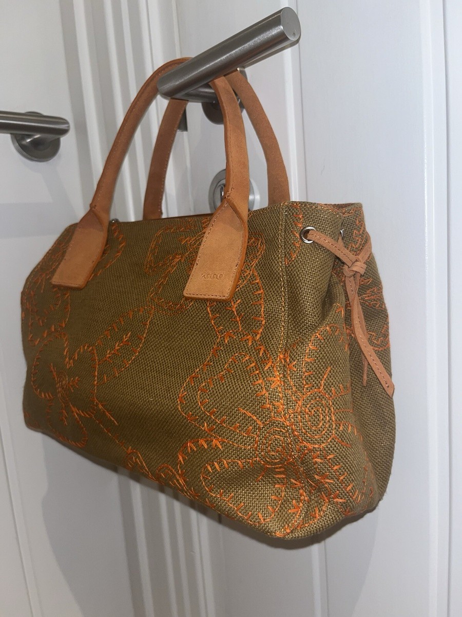 Y2K 2000s Brown and Orange ECCO Suede and Canvas Embroided Floral