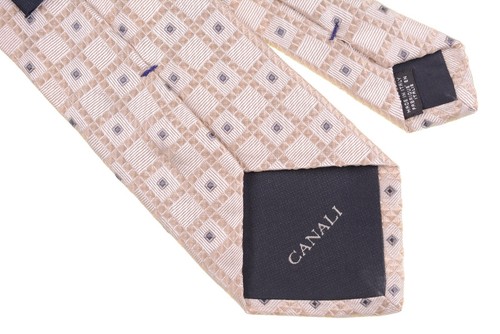 Canali Handmade in ITALY Ivory Jacquard Geometric Woven 100% Silk Tie - Picture 3 of 5