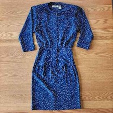 Vintage 80s Liz Claiborne Skirt and Blouse Set Navy Blue White Size 2 Petite