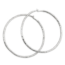 Solid 18K White Gold Hoop Earrings, Handmade Hammered Gold Hoops for Women