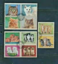 CATS - KITTENS Set of 10 Different Colorful Stamps Sharjah 2 Blocks and 1 Pair