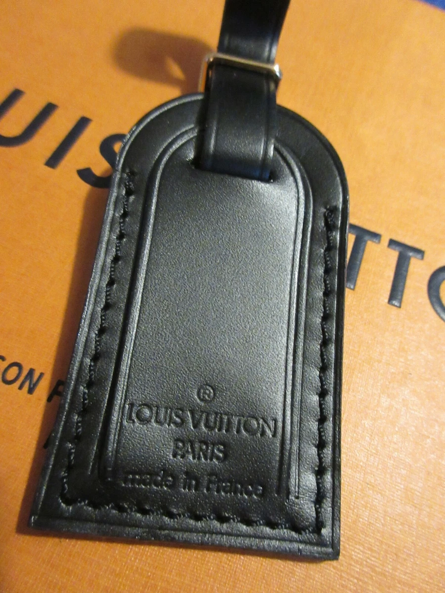 Louis Vuitton Small Black Leather Luggage Tag with brass hw Stamped T.K on  back