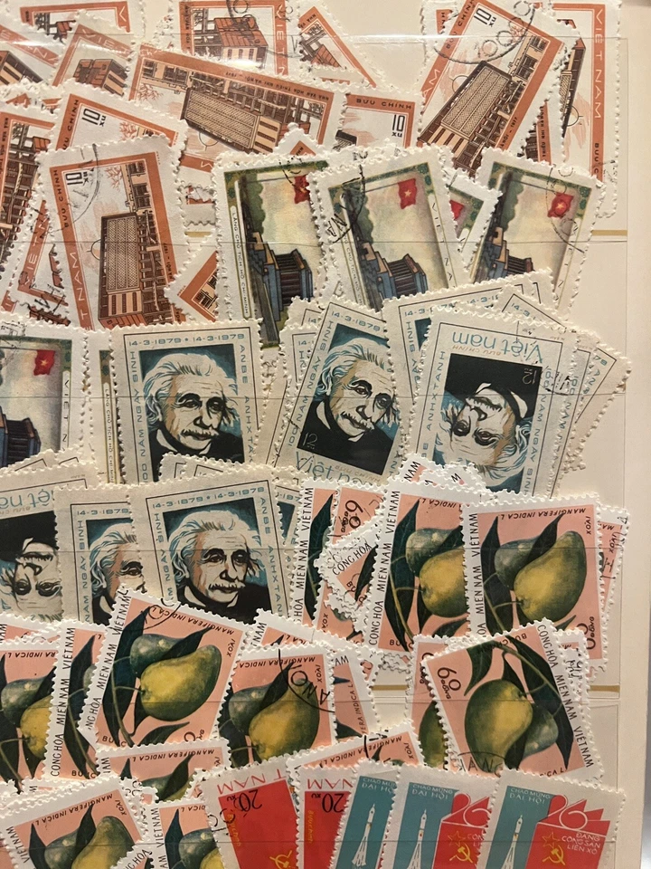 VIETNAM INVESTOR'S LOT OF STAMPS STUFFED IN A STOCK PAGE EINSTEIN, ROCKET, FRUIT - Image 3 of 4