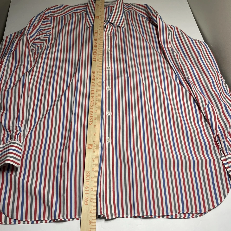Turnbull & Asser Dress Shirt Mens Blue Red White Gray Striped England UK - Image 2 of 4