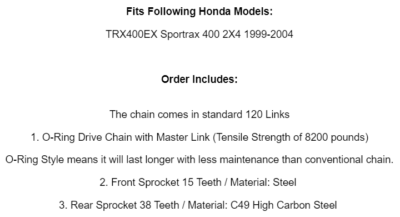 Chain Fits Honda Sportrax 400EX TRX400EX 1999-2008 Gold O-Ring - Foto 6