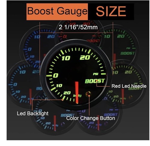 52mm Digital Boost Gauge Tinted 7 Color 0-30 PSI Pressure Turbo Meter 2" - Picture 3 of 4