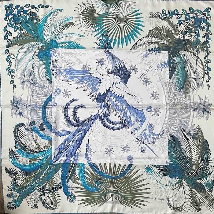 Hermes Scarf Stole Mythiques Phoenix White Animal Botanical