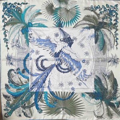Hermes Scarf Stole Mythiques Phoenix White Animal Botanical