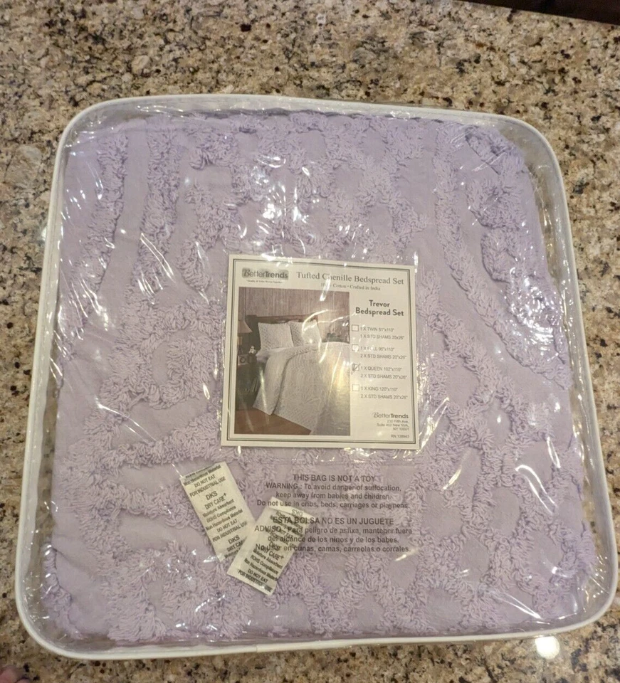 Tufted Chenille Bedspread Set Trevor Queen Lavender - Image 2 of 4