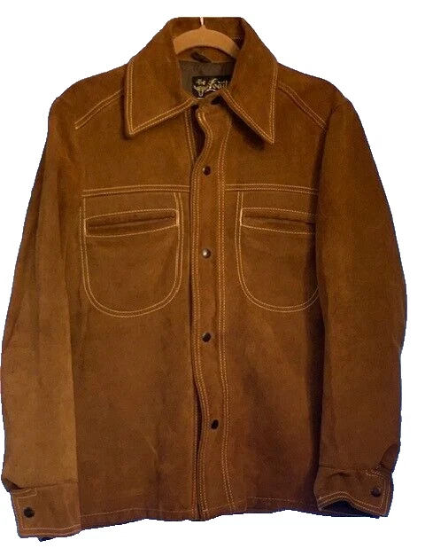 De Colección Western Gamuza Marrón Cuero Desbastado Camisa Chaqueta Sears 1970 Para Hombres Mediana 38 Foto 2 de 4