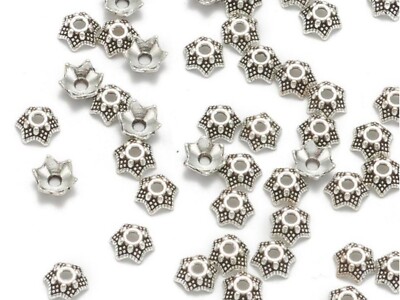 Perlkappen 50 Endkappen Perlenkappen für 6mm Perlen Farbe antiksilber #S595
