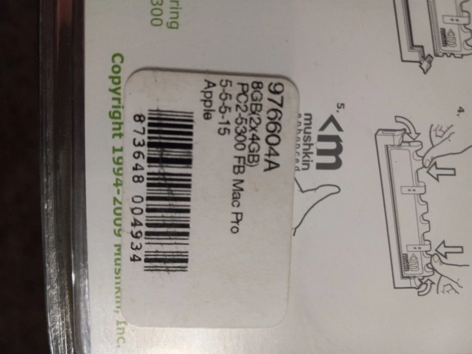 Mushkin Apple Memory 976604A 8GB (2x4GB) PC2-5300 FB Mac Pro 5-5-5-15 Apple - Image 4 of 4