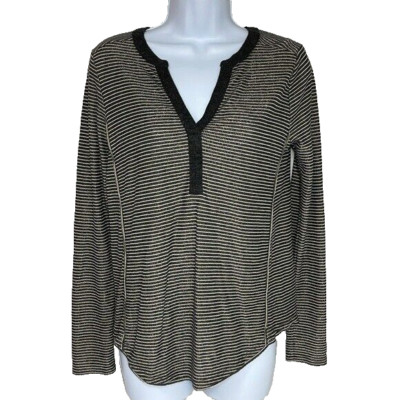 Akemi + Kin Women's Long Sleeve V-Neck Henley Aluna Top Gray Size Small S