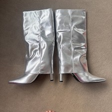 BN NEXT High Heel Fold Over Silver Boots Size 5 UK 38 EU Rrp £65