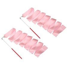 2 Pcs Dance Ribbons 78.7" Gymnastics Ribbon Streamers Red Wand, Light Pink