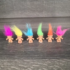 Vintage NWT Russ Lot of 6 Mini Good Luck Trolls Rub Hair for Good Luck