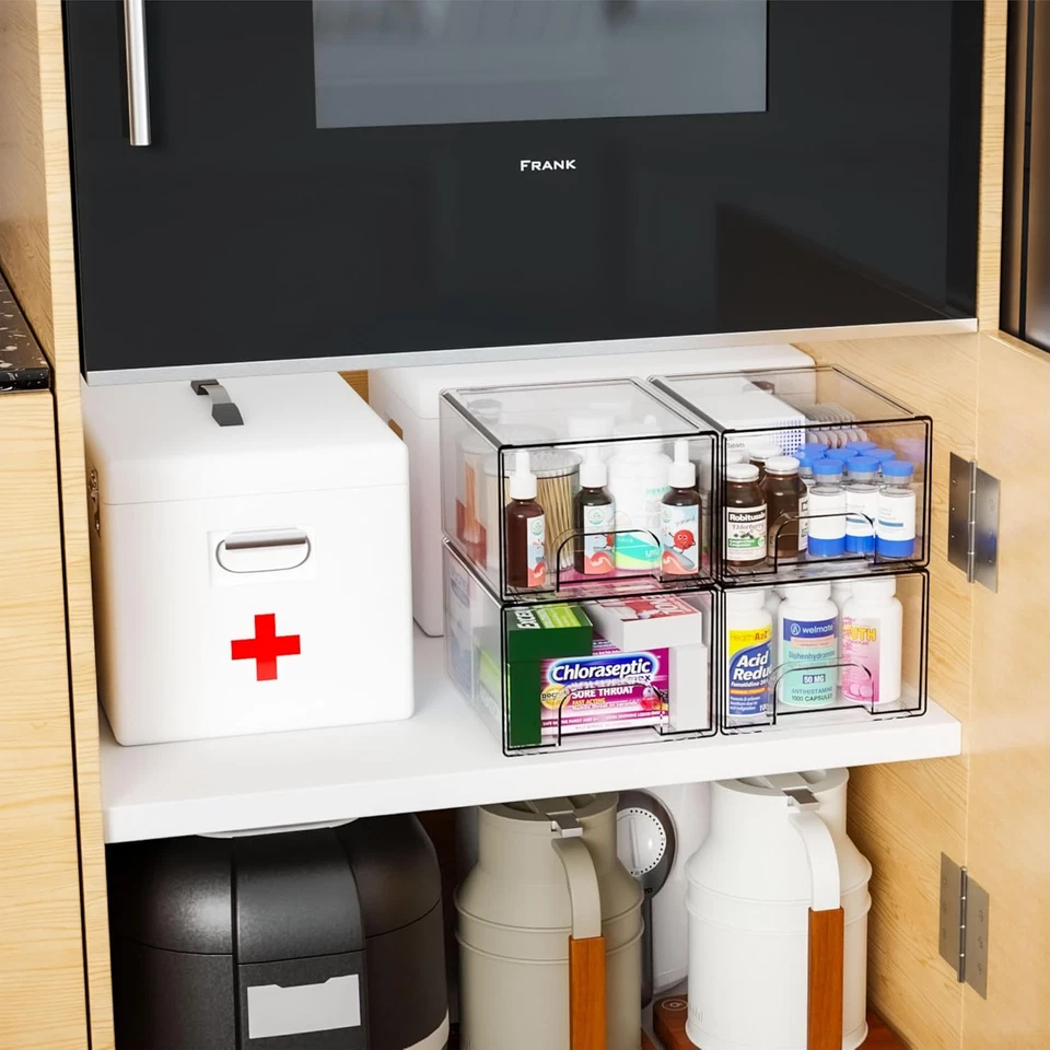 4 Pack Clear Stackable Storage Drawers,4.4'' Tall Acrylic Drawer Containers for  - Image 2 of 4