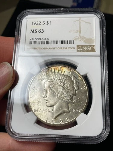 1922-S NGC MS63 Peace Silver Dollar Toned Better Date