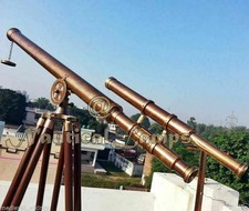39'' Marine Antique Navy Brass Double Barrel Telescope With Wooden Tripod Stand