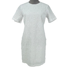 Loft Dress Womens 8 White Cotton Eyelet Lace Zip Lined Shift Coastal Beach