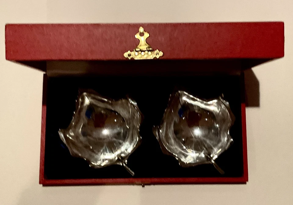 CARTIER Vintage Sterling Silver Maple Leaf Candy Nut Dish Set-with Original Box - Image 2 of 4