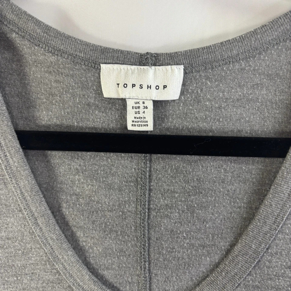 Topshop Para Mujer Sin Mangas Suave Elastizado Gris Camiseta sin Mangas Cuello Redondo Profundo Informal Talla 4 Foto 3 de 4