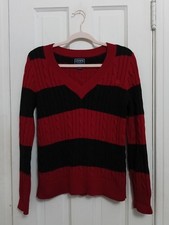 Chaps Preppy SWEATER NAVY & RED STRIPED V-NECK SIZE S Pullover C5