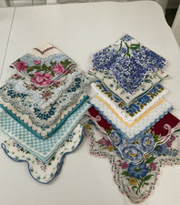 Vintage Hankies Lot Of 12 SCALLOPED EDGE SHADES OF BLUE TONES NICE CONDITION