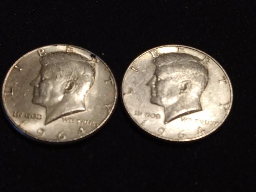 1964 Kennedy Half dollars 90% Silver  Qty 2 Circulated Good condx 2JFK-2