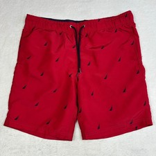 Nautica Mens Red Sailboat Print Swim Trunks Drawstring Board Shorts Size XL