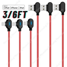 90 Degree USB Data Cable 3/6FT For iPhone 7 XR 11 12 13 14 Charger Charging Cord