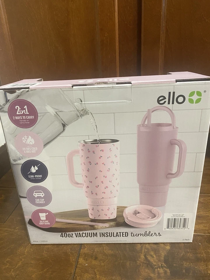 Vasos aislados al vacío Ello 40 oz paquete de 2 rosa/púrpura nuevos en caja juego de 2 Foto 4 de 4