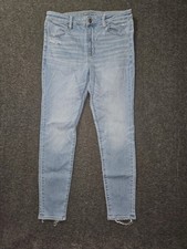 American Eagle Jeans Womens 12 Light Wash Hi Rise Jegging Distressed Raw Hem