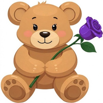 30 Custom Simple Purple Rose Teddy Bear Personalized Address Labels