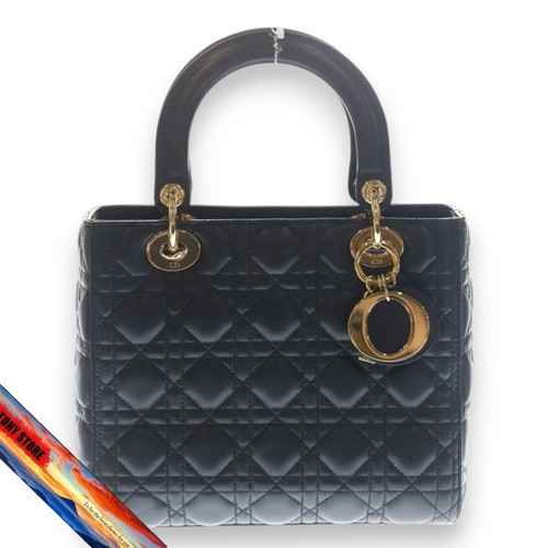Christian Dior Lady Dior Cannage Medium 2Way Tote Shoulder Bag Gold Accessories