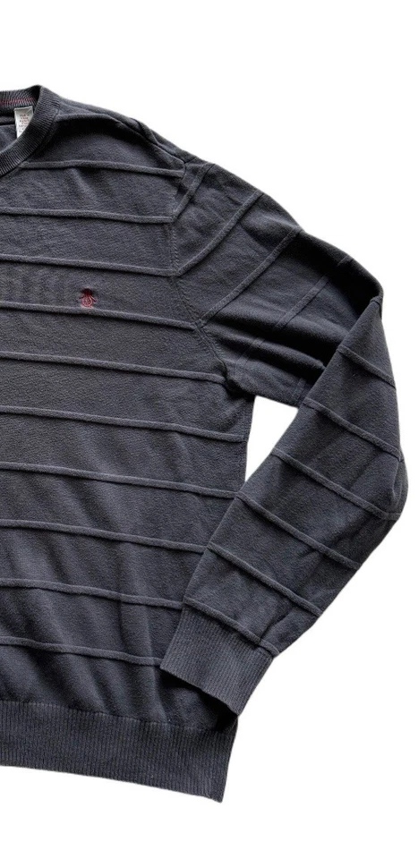 原装 Penguin Munsingwear 灰色纹理条纹圆领衬衫男式 M 码 — 第 2/4 张图片