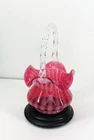 Fenton Art Glass Cranberry Pink & White Stripe Twist Handle 8.5" Basket/pedestal
