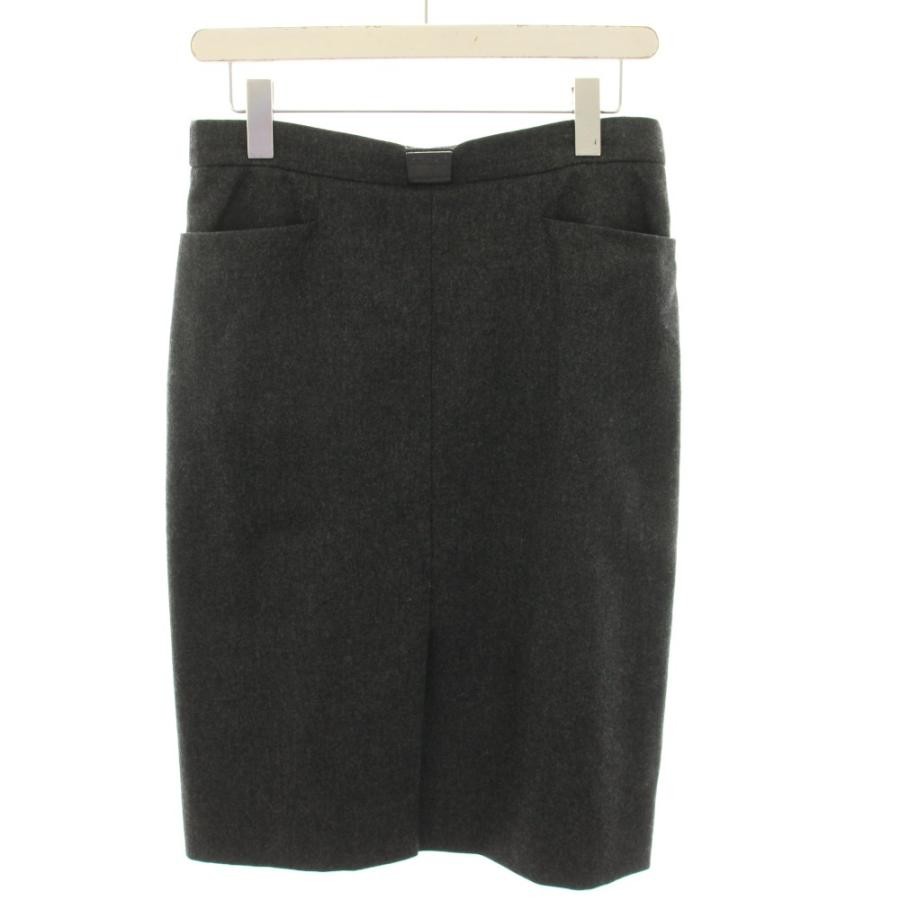 Celine Skirt Knee-Length Tight Logo Plate Cashmere Blend 40 Charcoal Gray
