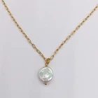DYADEMA Sterling Silver Gold Plated Paperclip Chain Necklace Cultured Pearl