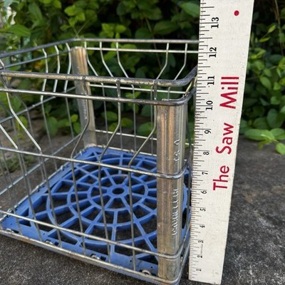Vintage Alpenrose Dairy Metal Milk Crate Blue Insert Galvanized