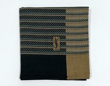 MEN HANDKERCHIEF Geometric YSL Stripped Brown Black COTTON POCKET SQUARE 18  
