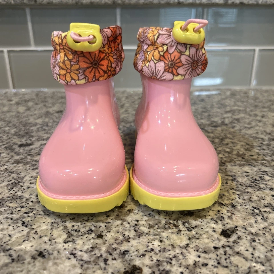 Mini Melissa Botas de Lluvia III BB Talla 7 Rosa Amarillo Nuevas Sin Caja Foto 2 de 4