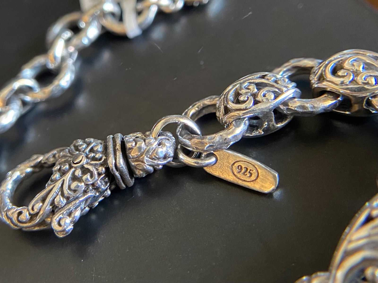 Sarda,Bali Handcrafted,Top Quality Sterling & Quartz Link Bracelet-Lobster Close