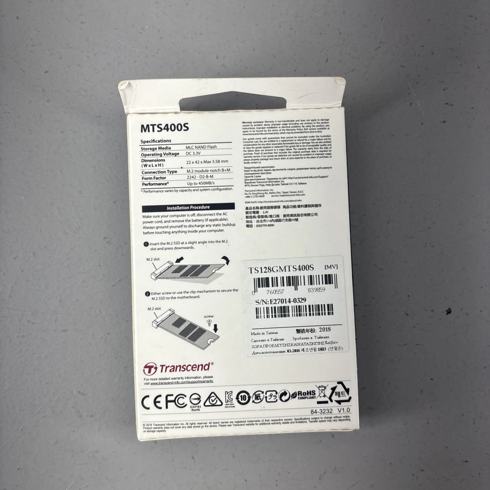 128GB Transcend M.2 NGFF 2242 42mm SATA III 6Gbps SSD MTS400 MLC Flash 560MB/sec - Image 2 of 4
