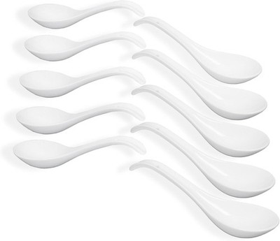 Bright White 6.7 inch Asian Soup Spoons Set of 10, Ultra-fine Porcelain